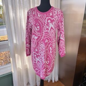 Vintage 1980s sweater, oversized long pink abstract top, Jordache, 10/12 (M/L)